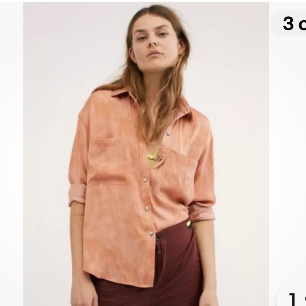We the free Color Of The Valley Button Down Coral Shaded Silky Slouchy